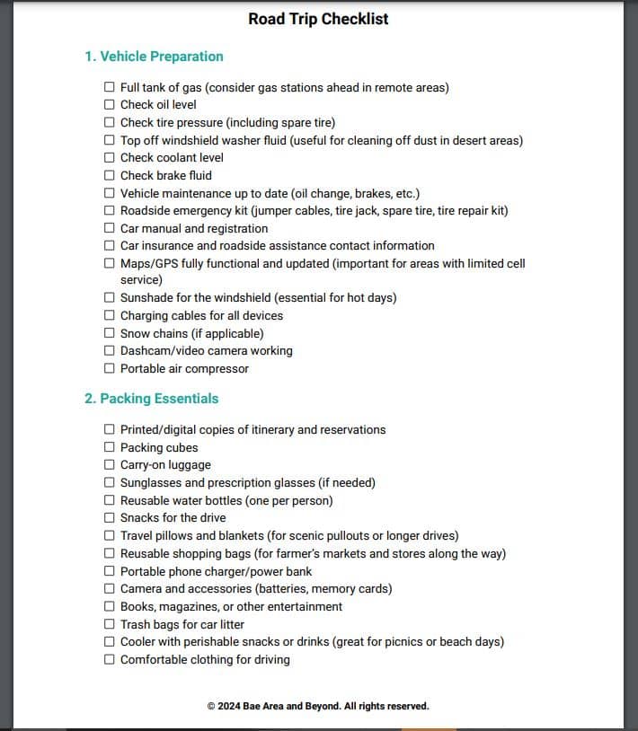 Road Trip Planning Checklist