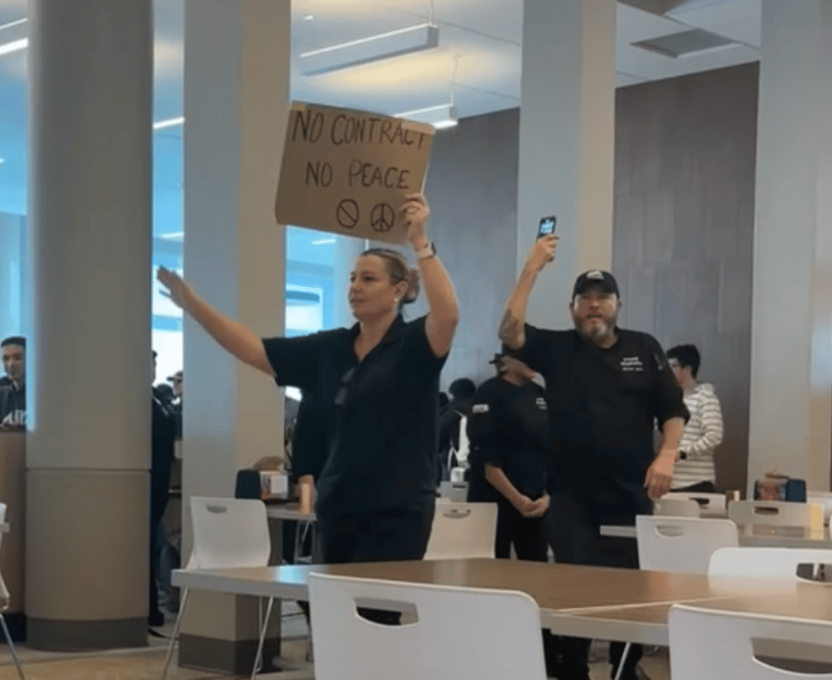 Fairfield hospitality workers demonstrate in the Tully, Feb. 2026, via the Mirror