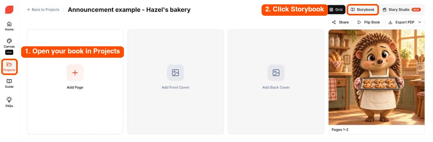 Step 1: Projects and the Storybook tab