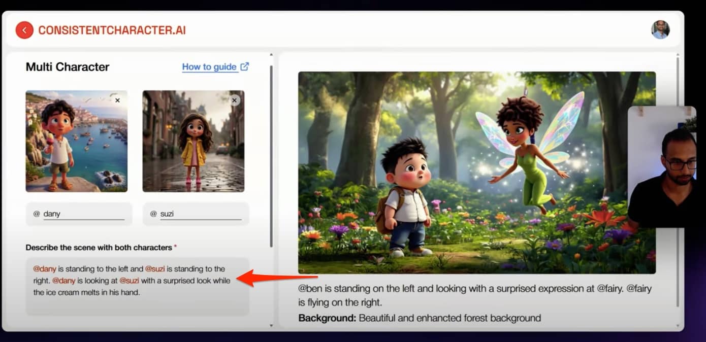 screenshot of Consistent Character AI to use multiple cartoon characters