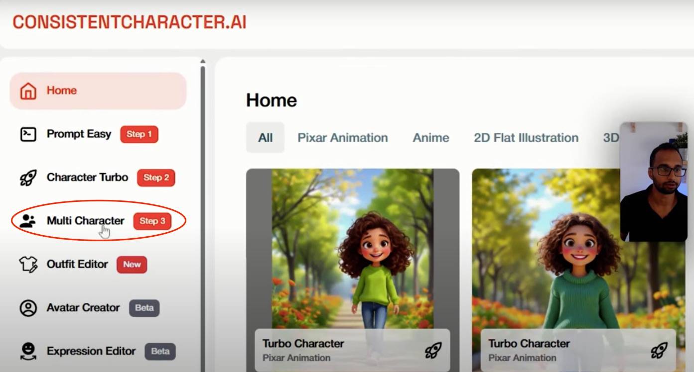 screenshot of Consistent Character AI to use multiple cartoon characters
