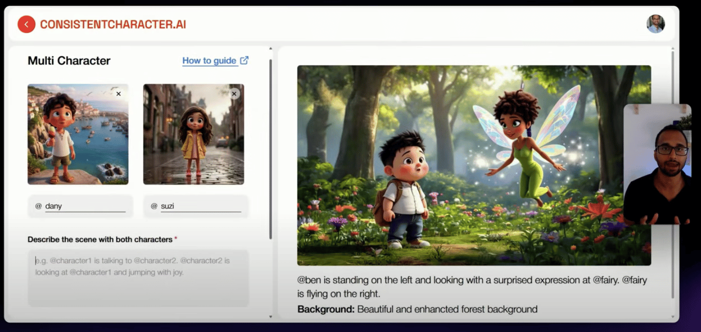 screenshot of Consistent Character AI to use multiple cartoon characters