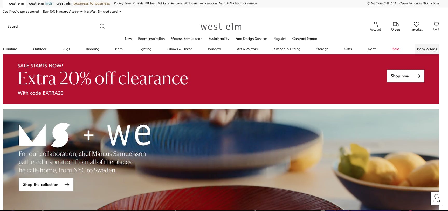 Screenshot of West Elm's homepage