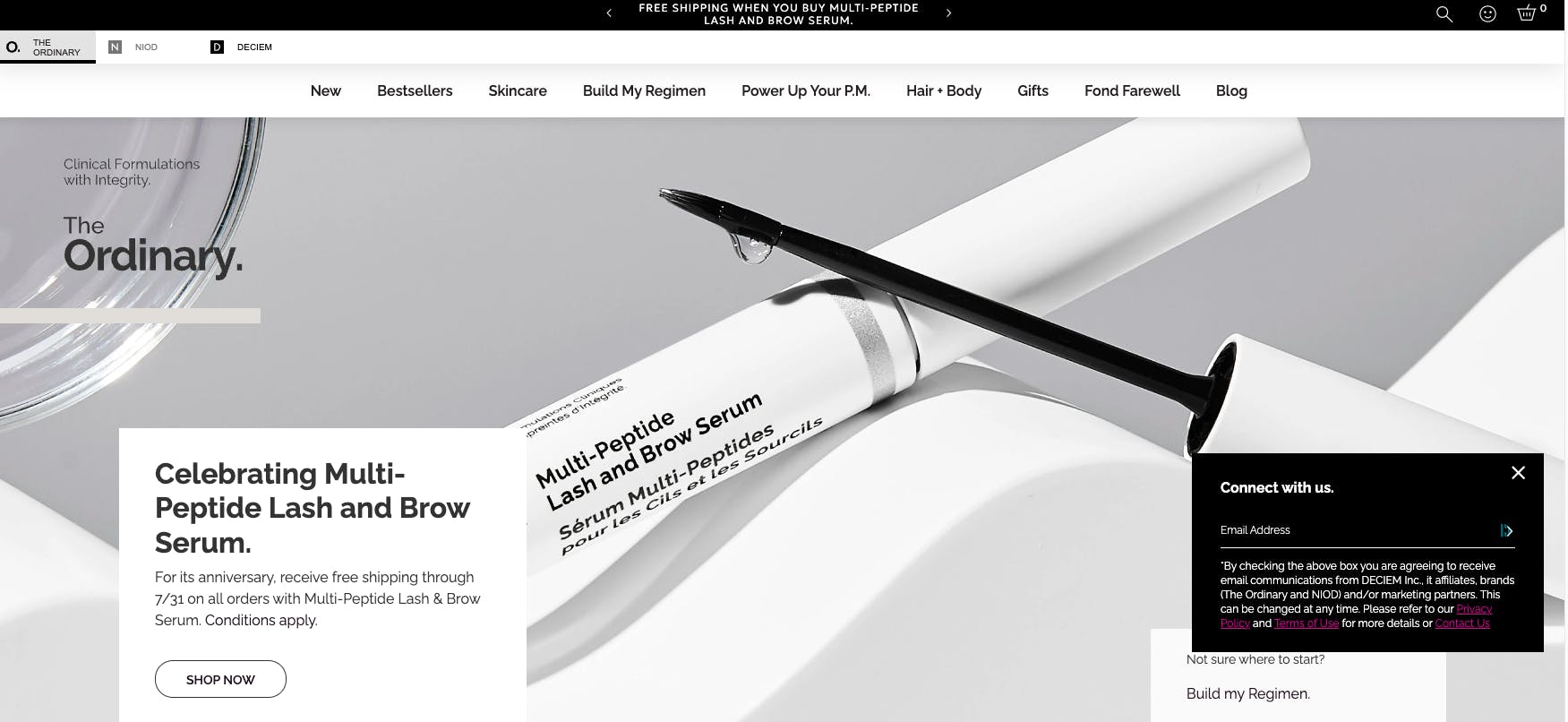 Screenshot of The Ordinary's homepage