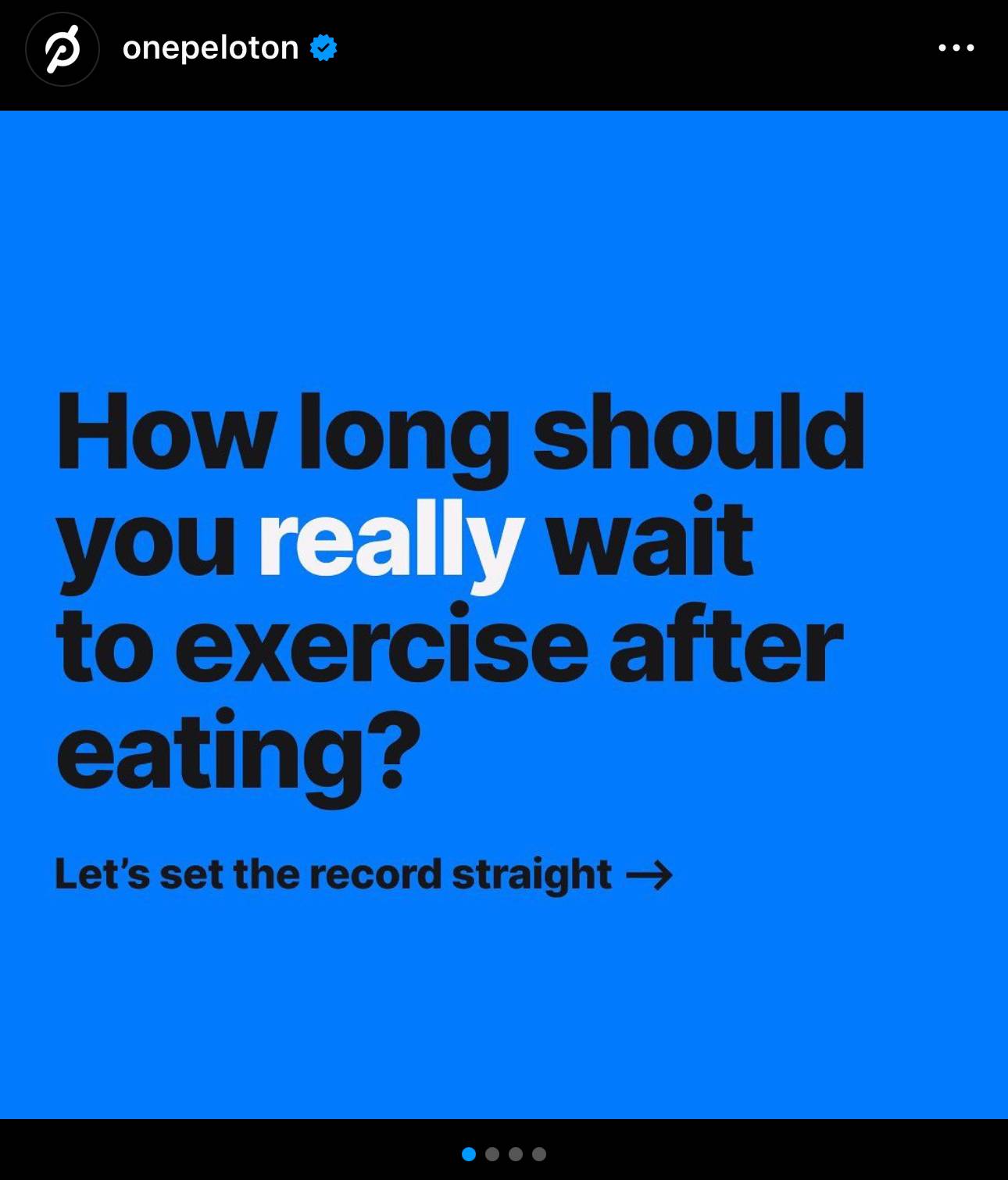 Peloton Instagram post about how long you should wait to exercise after eating