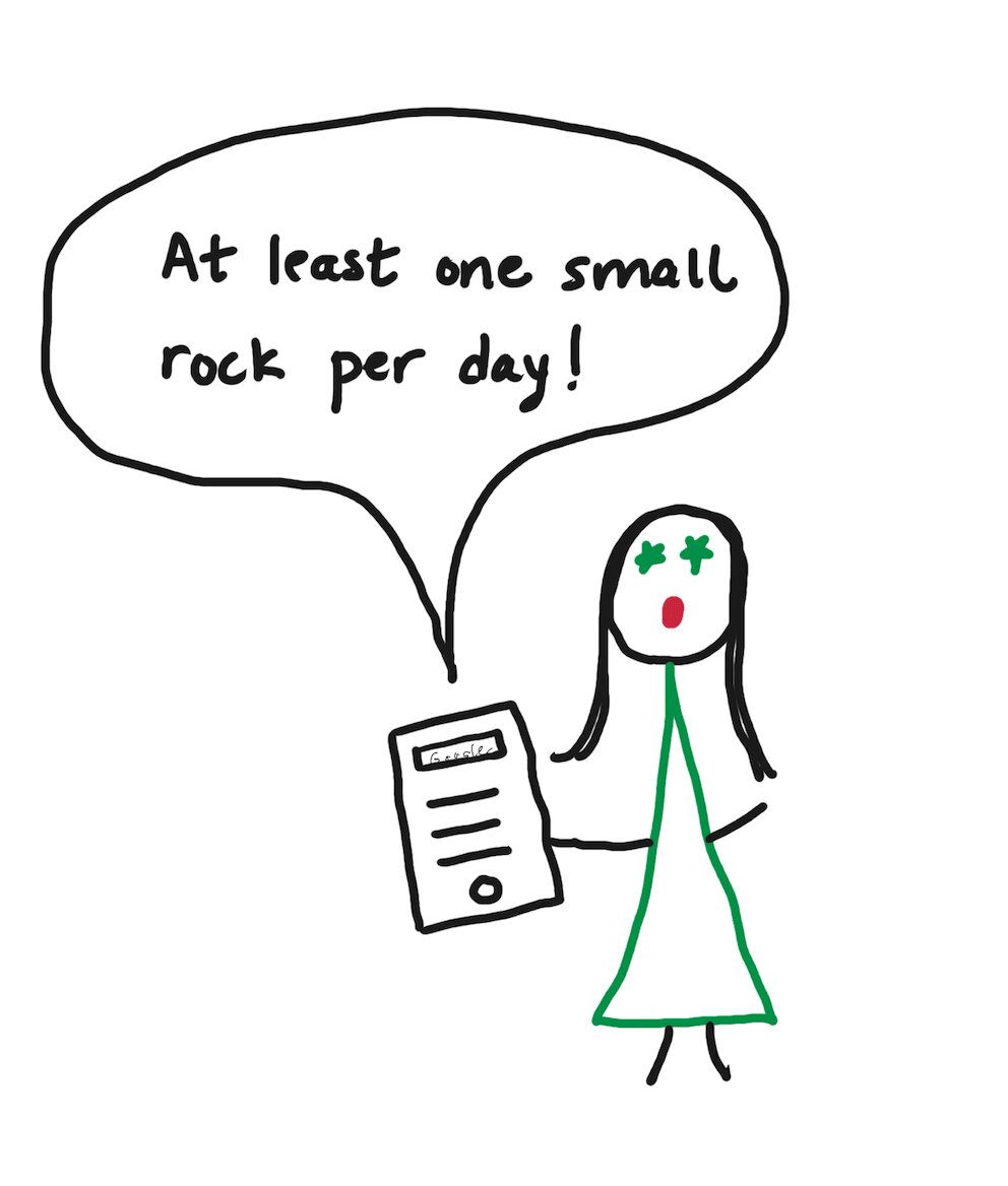 comic of google telling a woman "at least one small rock per day!"