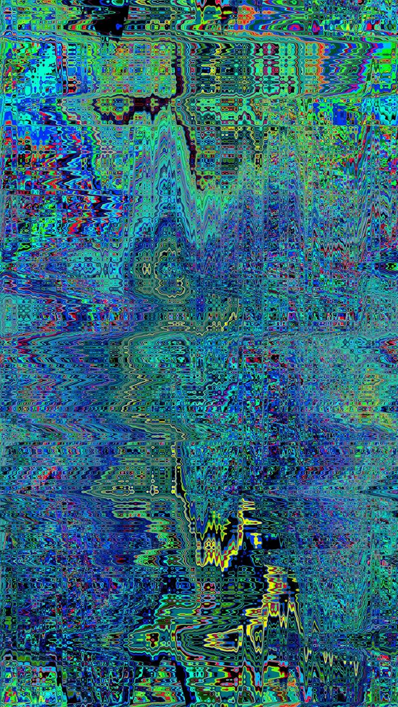 Abstract digital art with blue and green glitch patterns