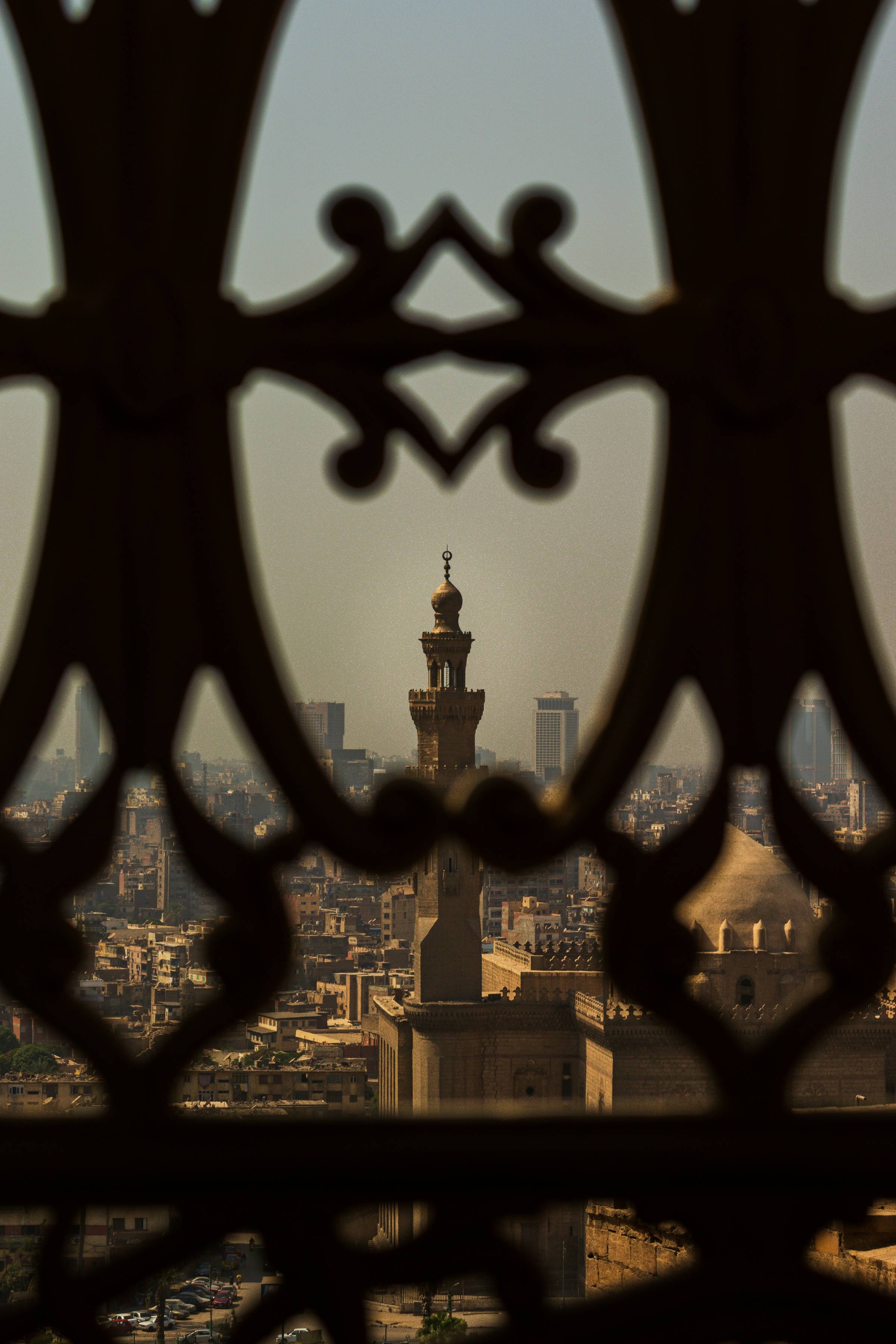 Cairo minaret through a window
