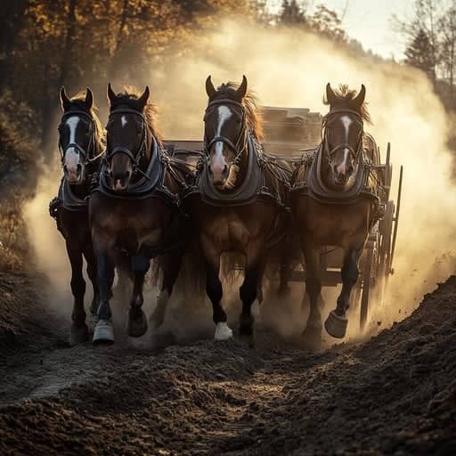 Horses pulling in the same direction