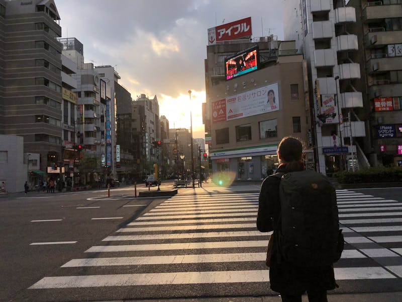Brittany standing on a street corner in tokyo