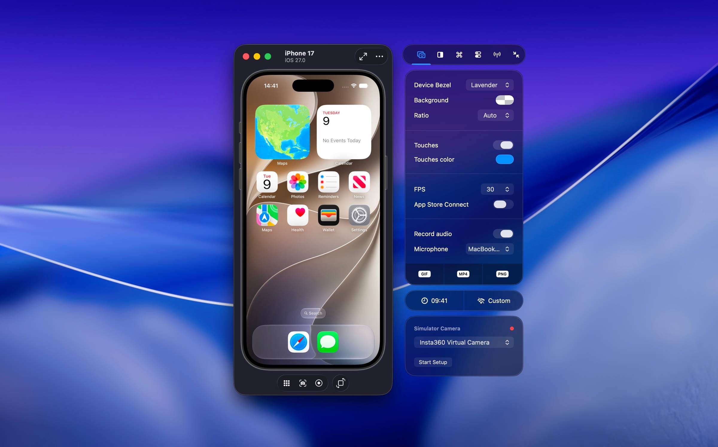 Xcode Device Hub running with RocketSim’s side window.