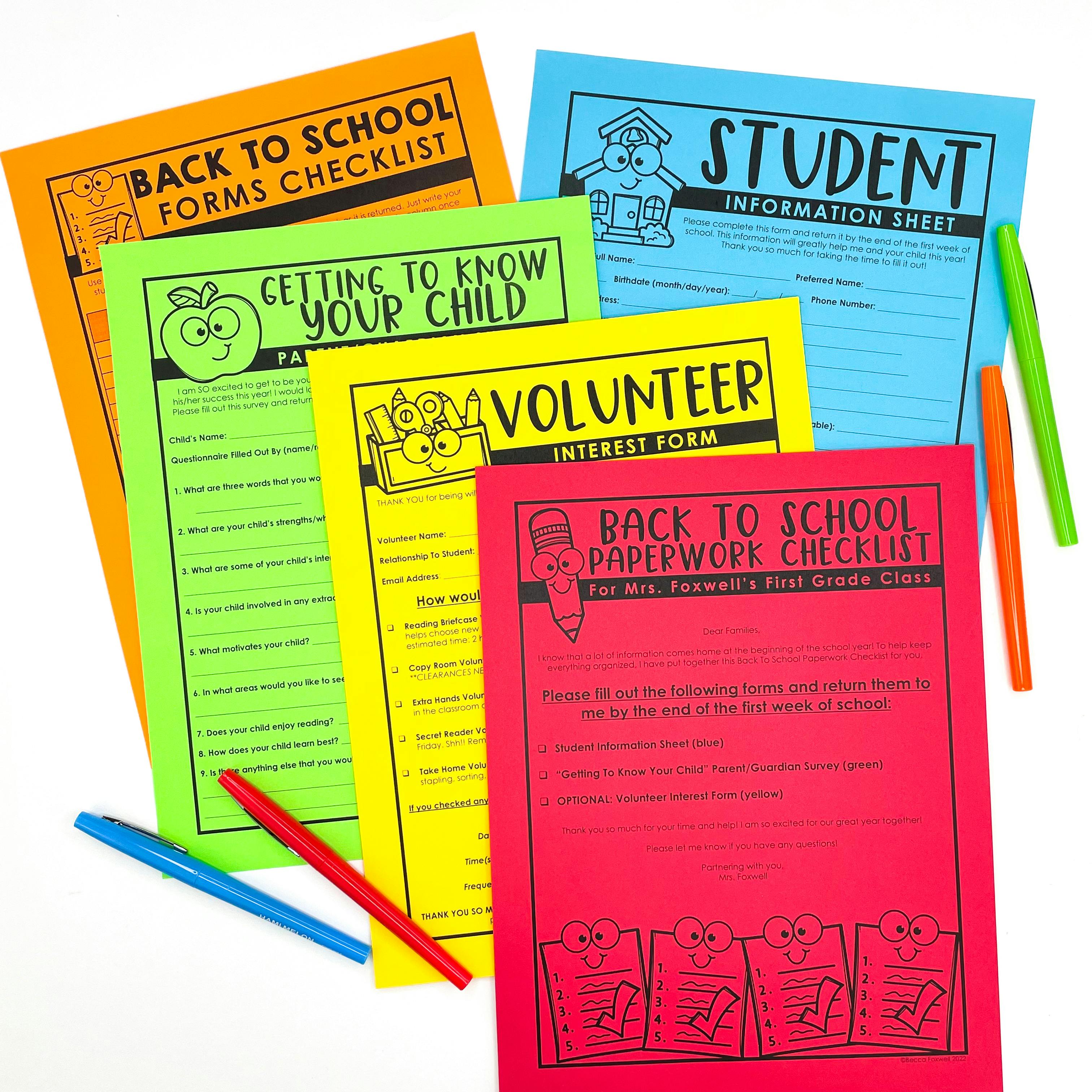 Editable Back To School Forms