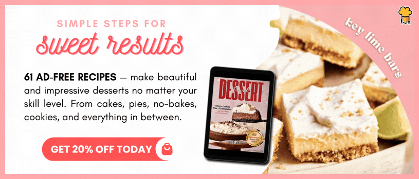 Simple steps for sweet results! 61 AD-FREE RECIPES — make beautiful and impressive desserts no matter your skill level. From cakes, pies, no-bakes, cookies, and everything in between. Get the guide!