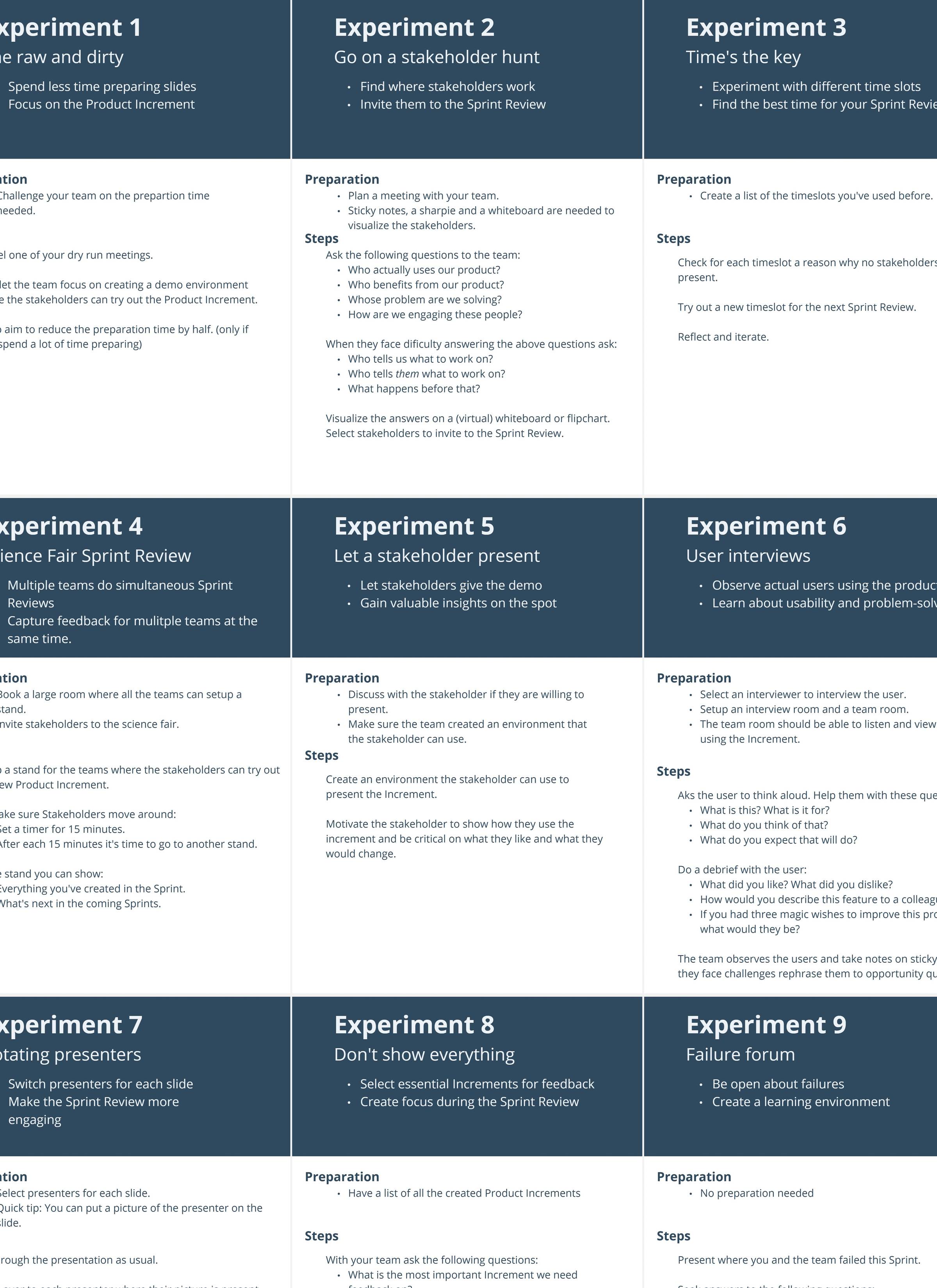 10 Sprint Review Experiment Cards