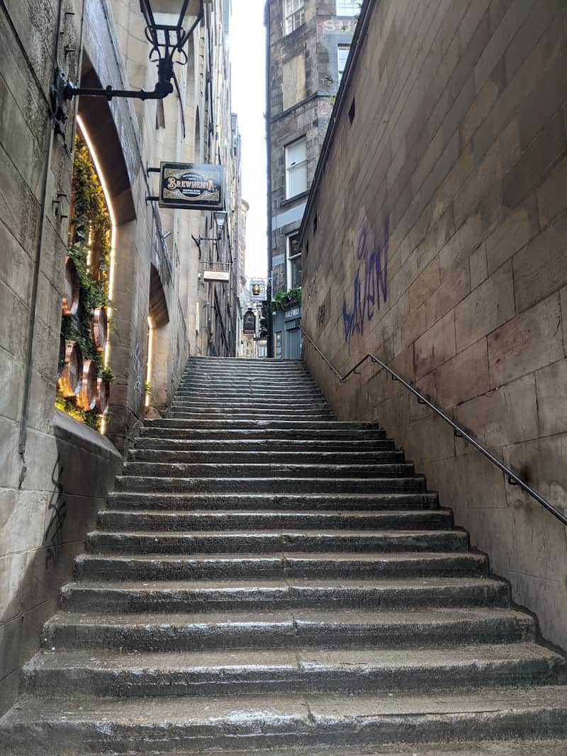 a set of stairs between buildings