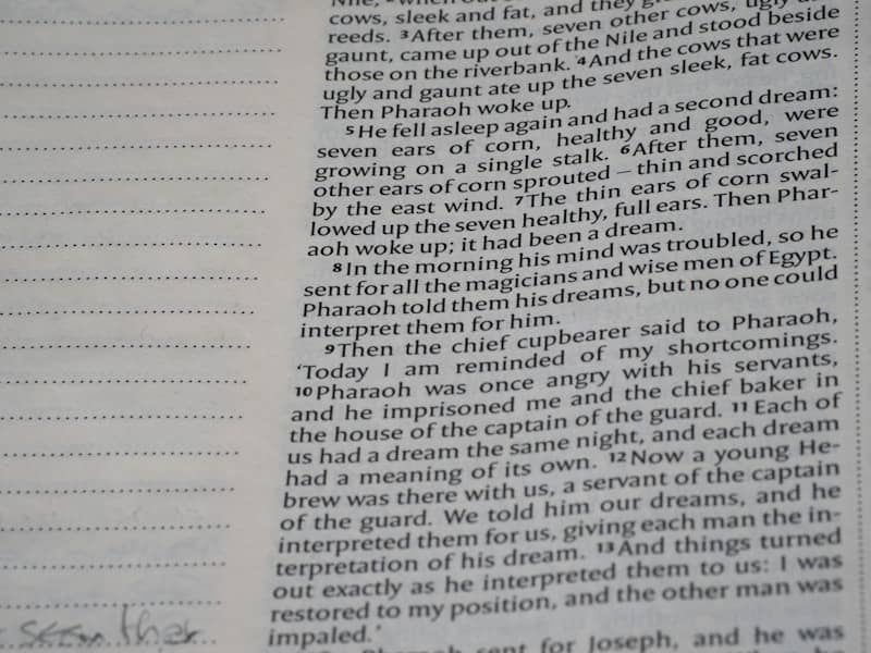 Close-up of text from a book with handwritten notes.