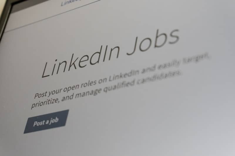 Linkedin jobs website on a screen