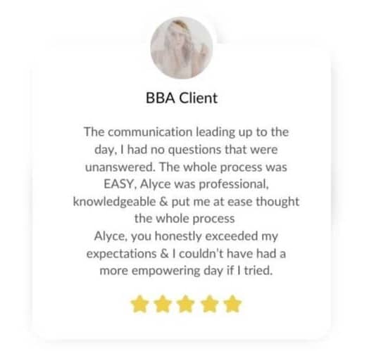 Text testimony from a client who raved about the communication and emails sent for her boudoir experience