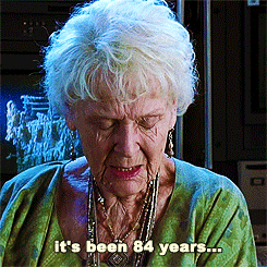  A GIF of Rose from Titanic as an old woman saying "It's been 84 years..."