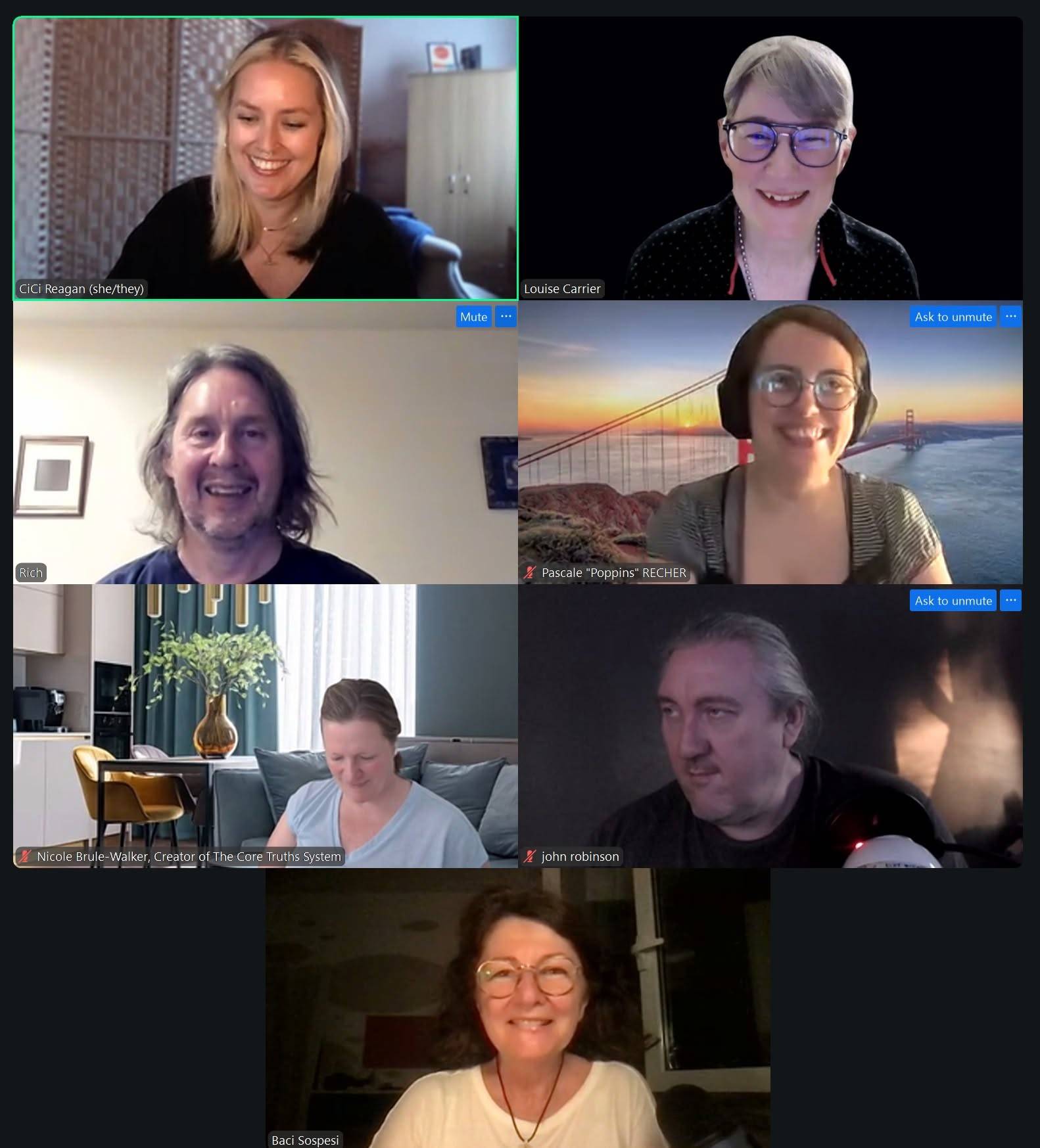 Screenshot of attendees smiling at Lou's Substack launch party