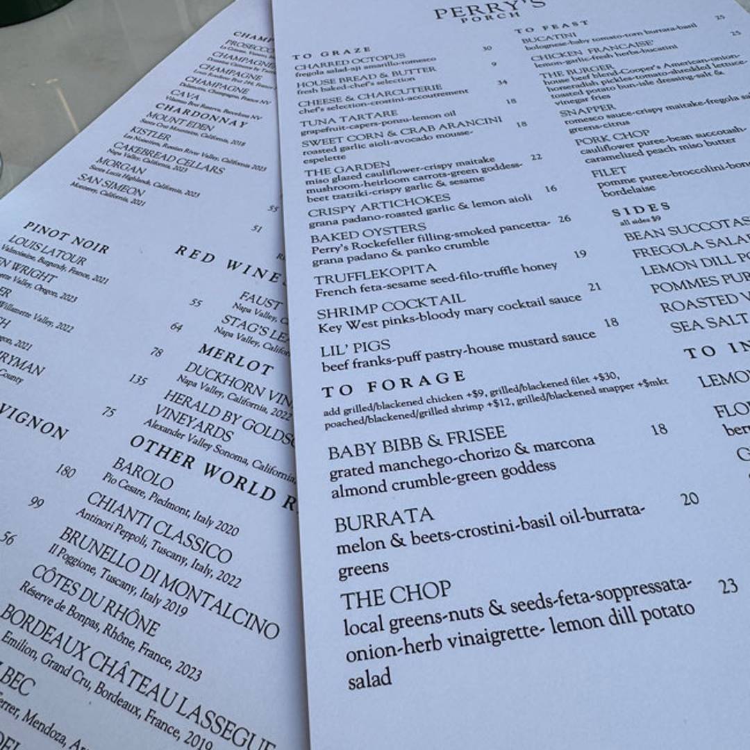 dog friendly restaurant st pete FL perrys porch menu