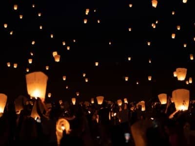 paper lanterns being let go freely