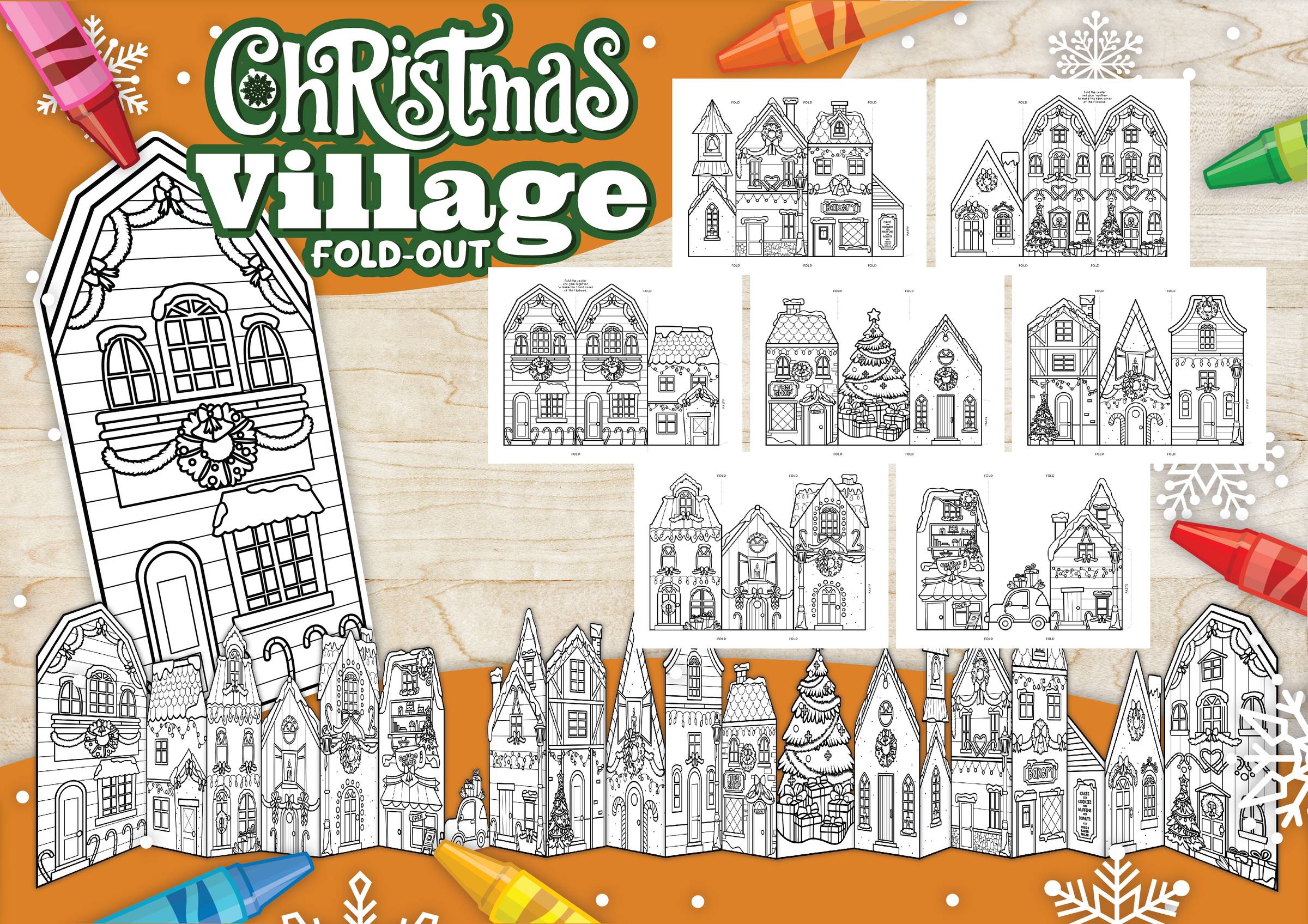 printable christmas village for kids (free fold-out template