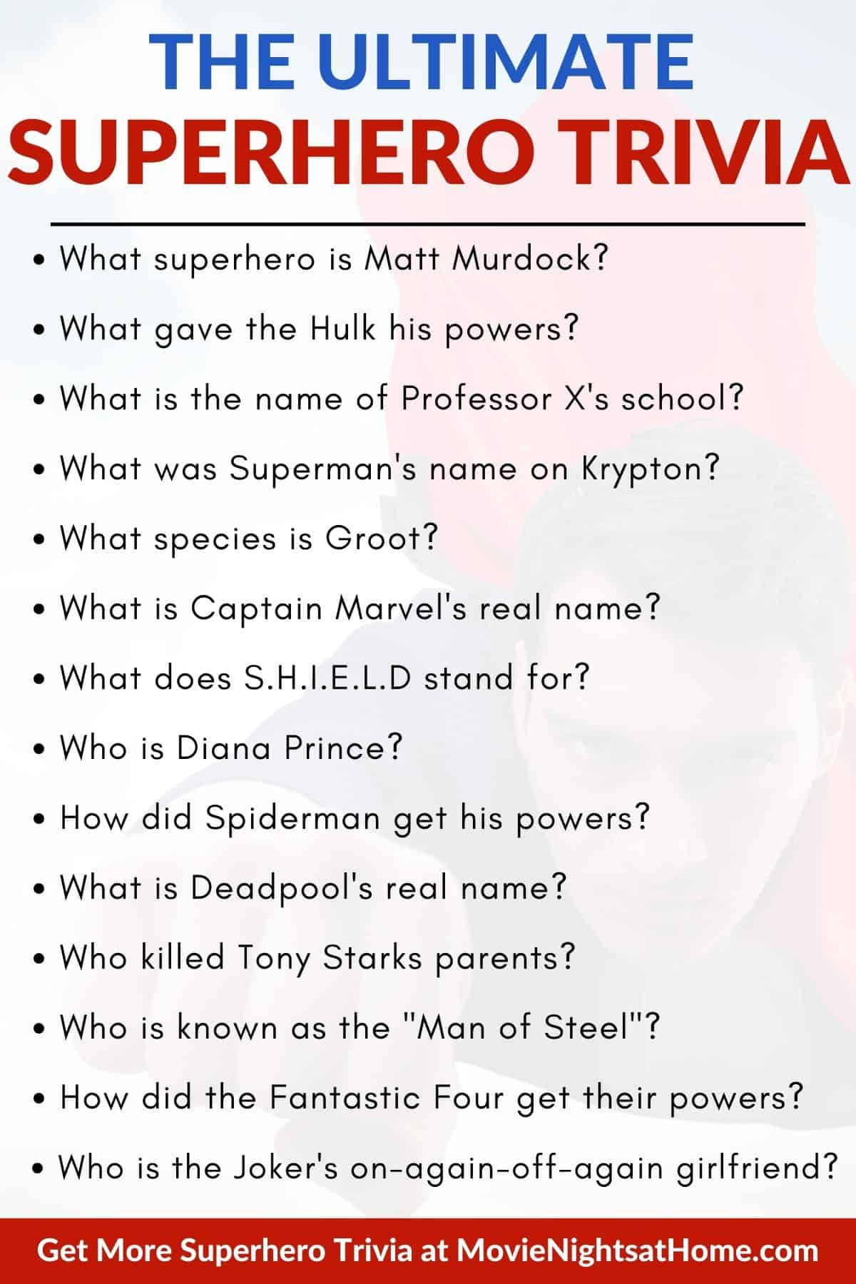 a list of various superhero trivia questions