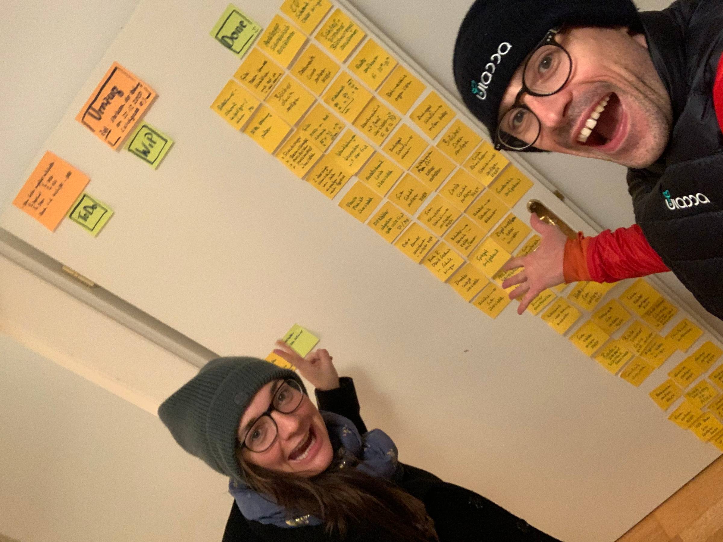 My wife and me moving apartments with our finished backlog on the door
