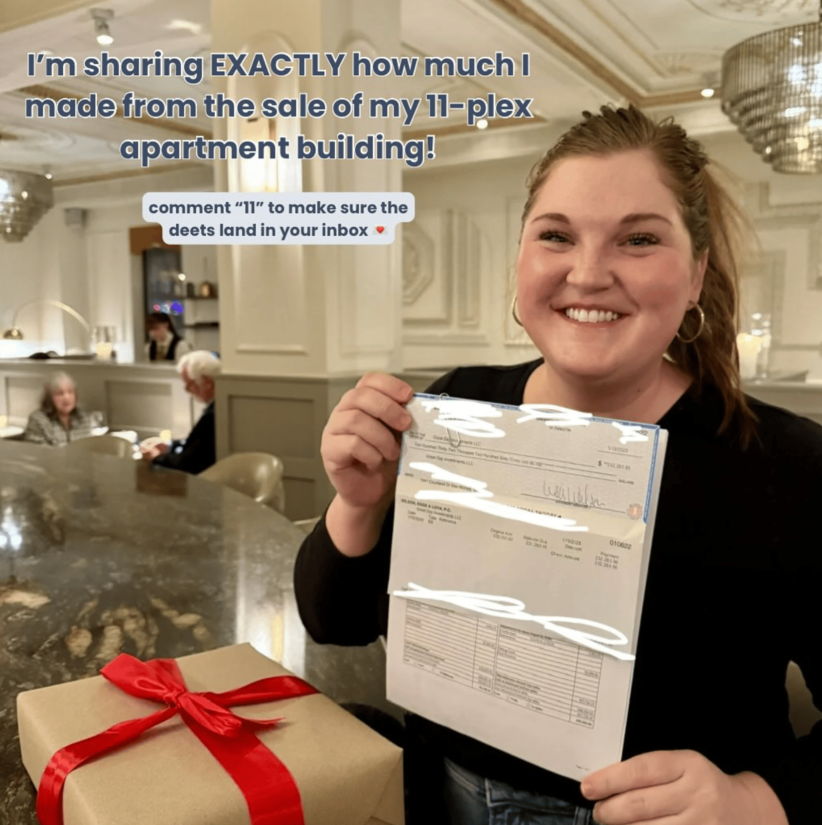 Amelia holding her closing documents