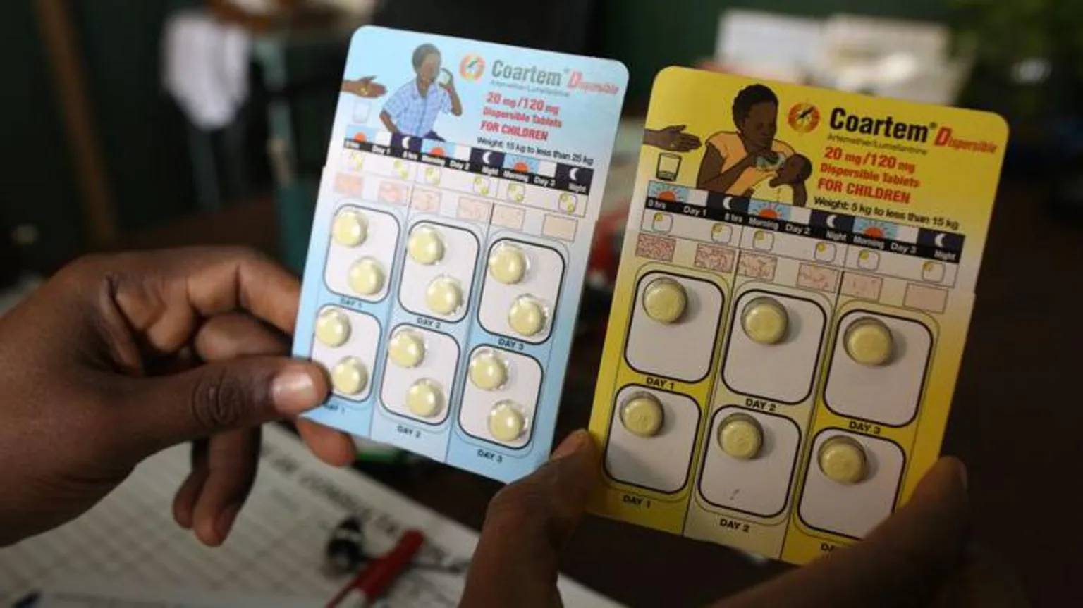 Packets of malaria treatment pills