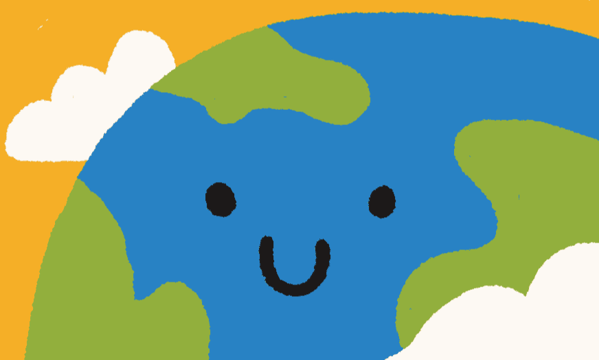Illustration of a smiling planet earth