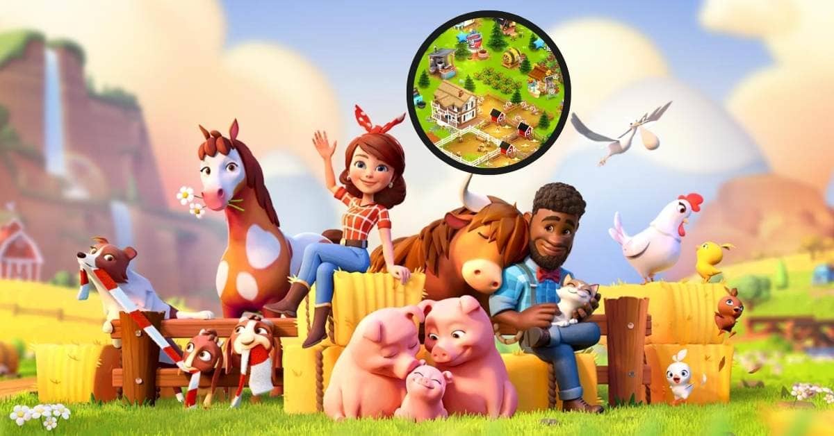 Characters from Farmville, people and animals in a screengrab