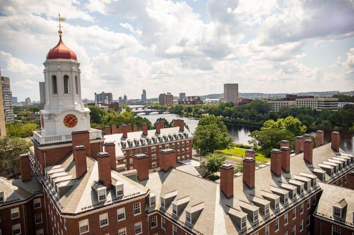 Aerial photo of a Harvard University building