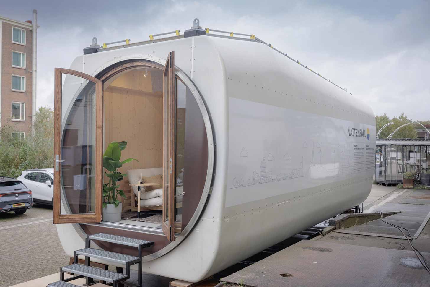 The wind turbine tiny home on display at Dutch Design Week