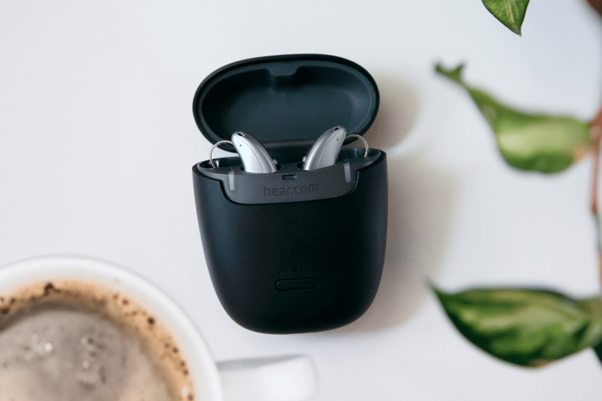 Hearing aids in a black case