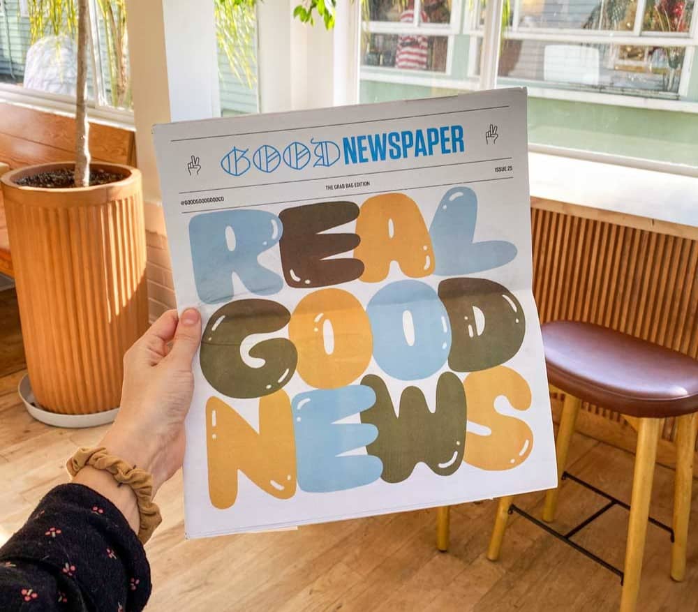 Goodnewspaper that reads "Real Good News" on the cover