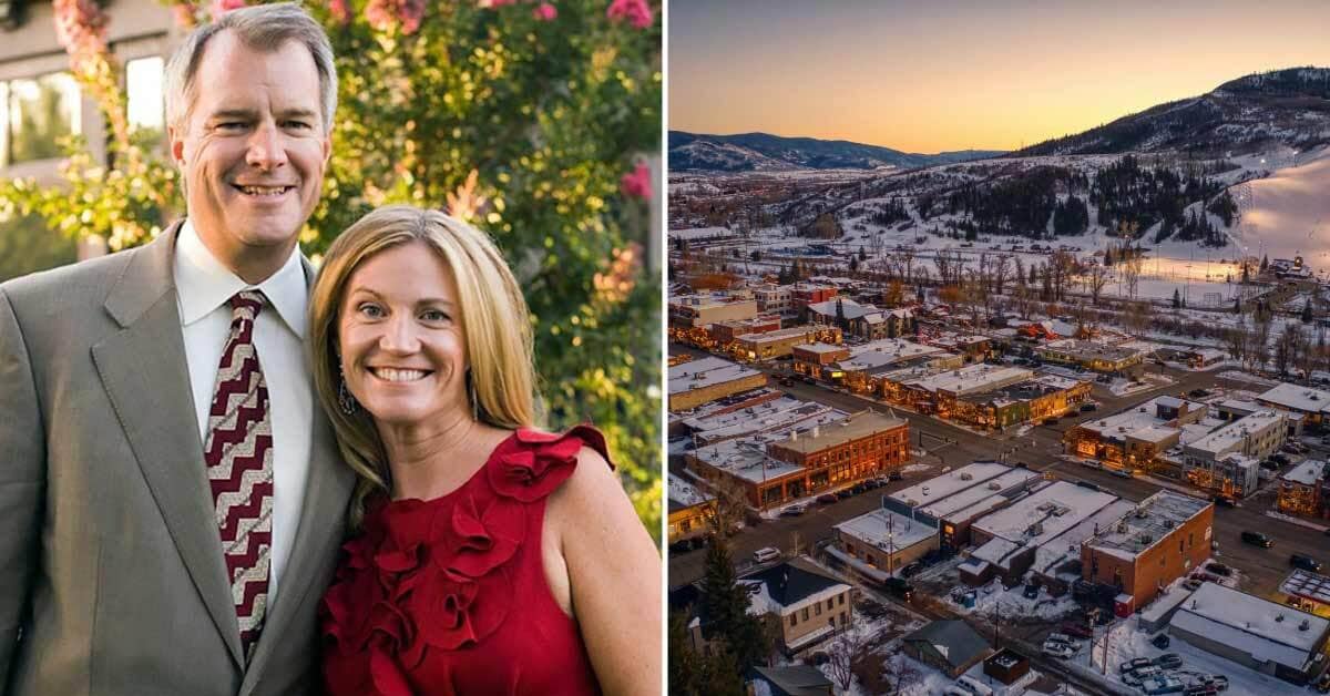Mark and Mary Stevens, and an overhead photo of Steamboat Springs