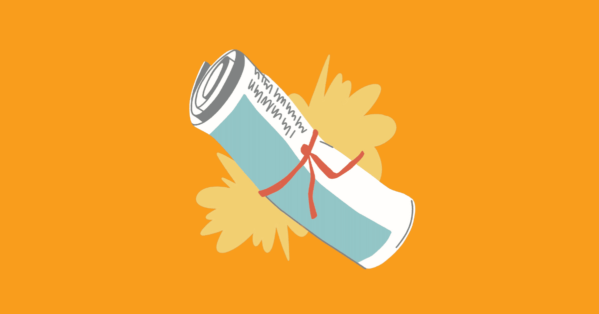An illustration of a rolled up newspaper on an orange background