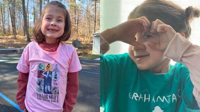 Two photos of a young girl