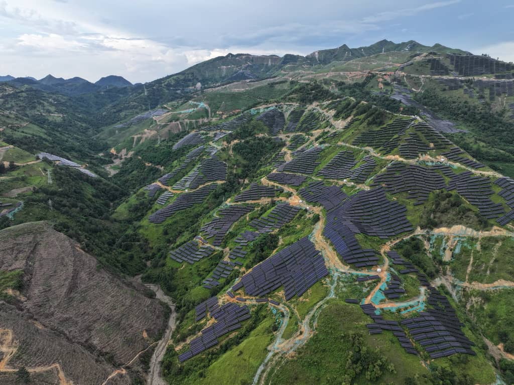 Solar panels on a hillside in China