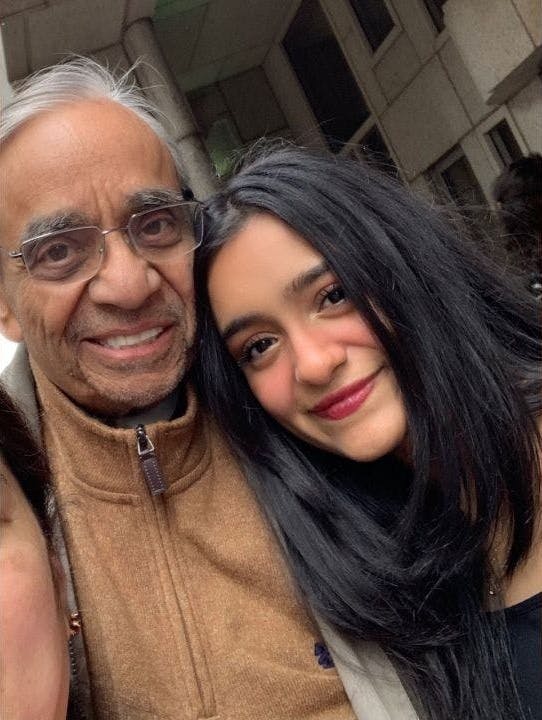 A selfie-style photo of Emily Bhatnagar with her dad