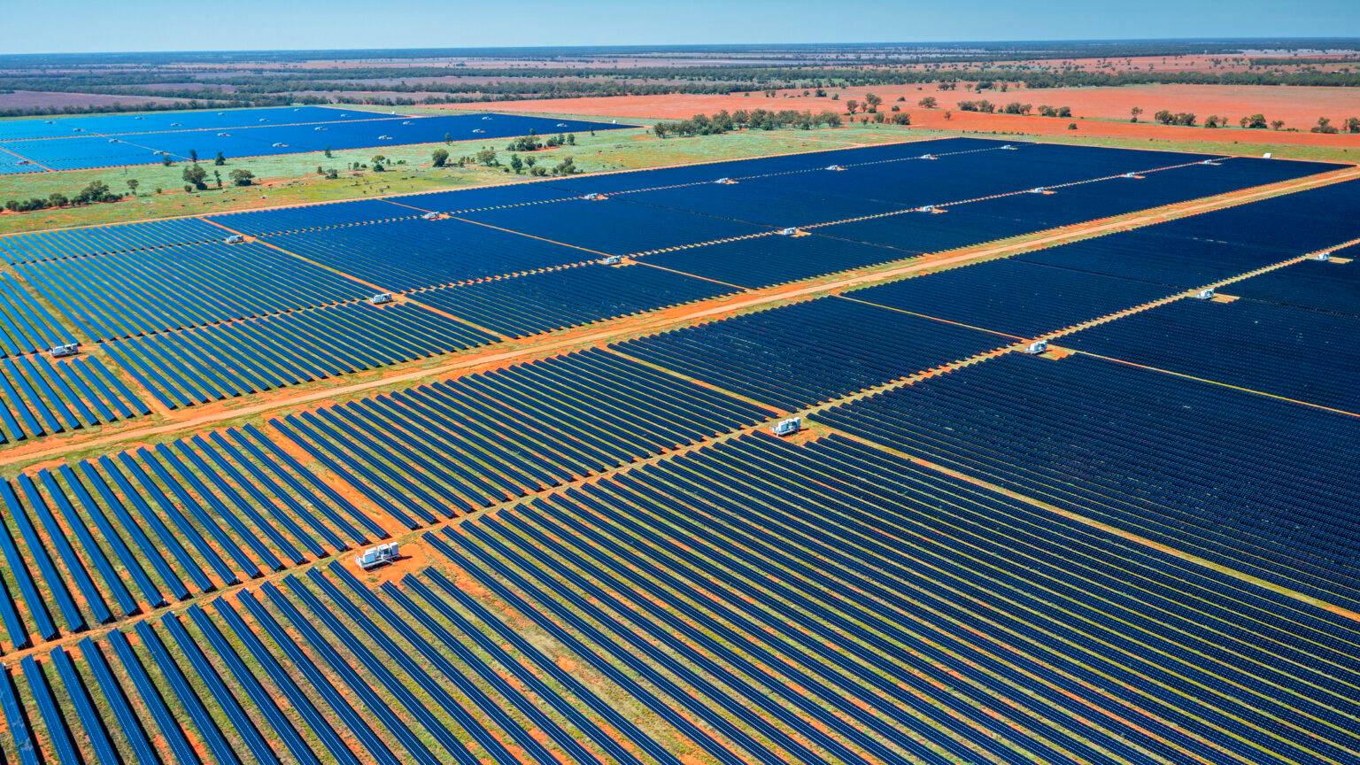 A massive field of solar panels pictured from slightly overhead