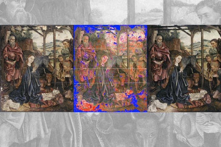 Fine artwork with bright blue rendering over the top of it