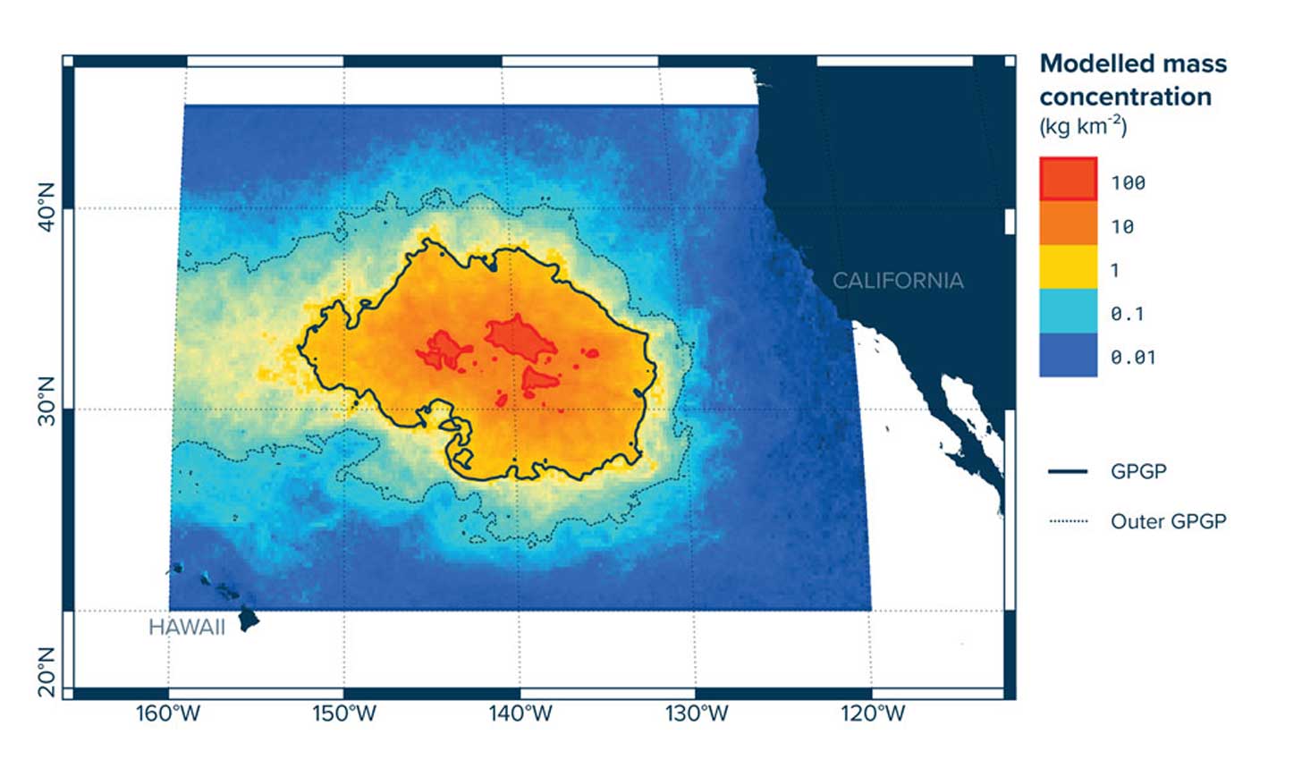 Heat map of mass concentration in the Great Pacific Garbage Patch
