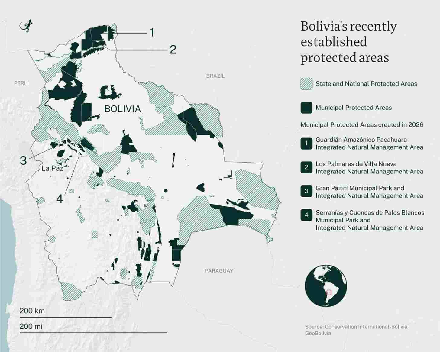 Graphic showing the new established protected areas across Bolivia