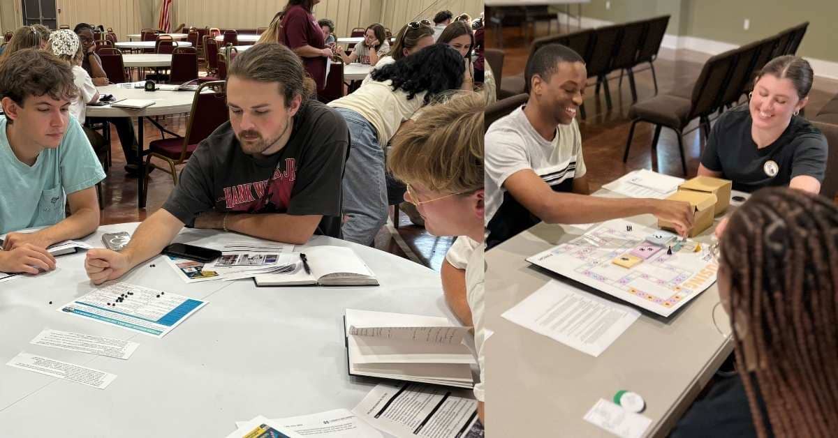 Split photo of people playing a game at a table