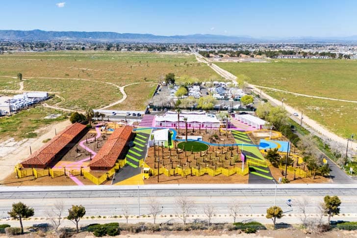 Aerial view of the hotel turned housing solution