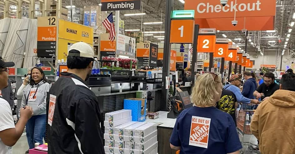 A crowded Home Depot interior
