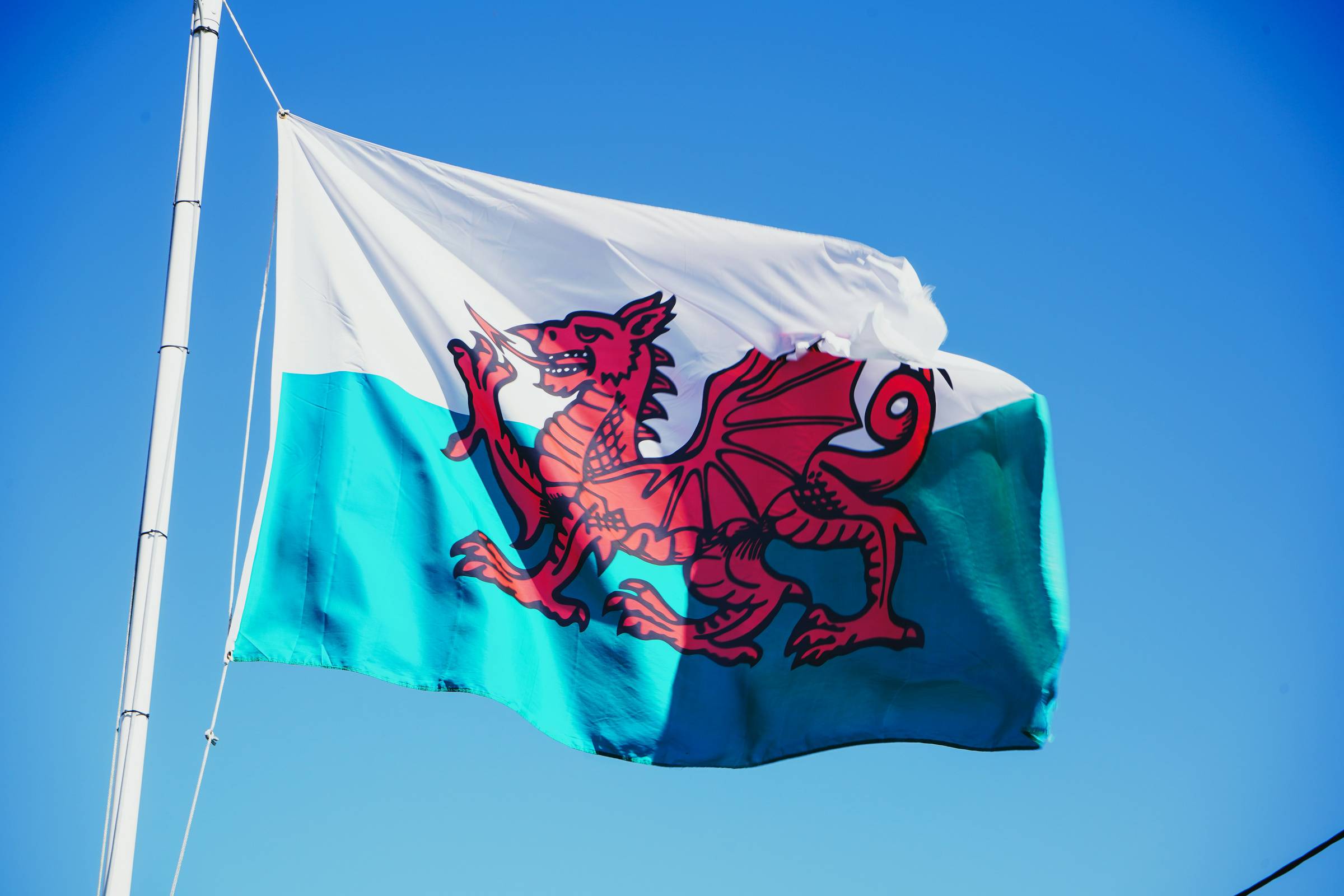 Flag of Wales on a blue sky background